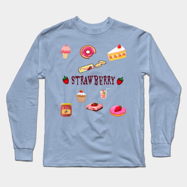 Strawberry Everywhere Long Sleeve T-Shirt by ananalsamma